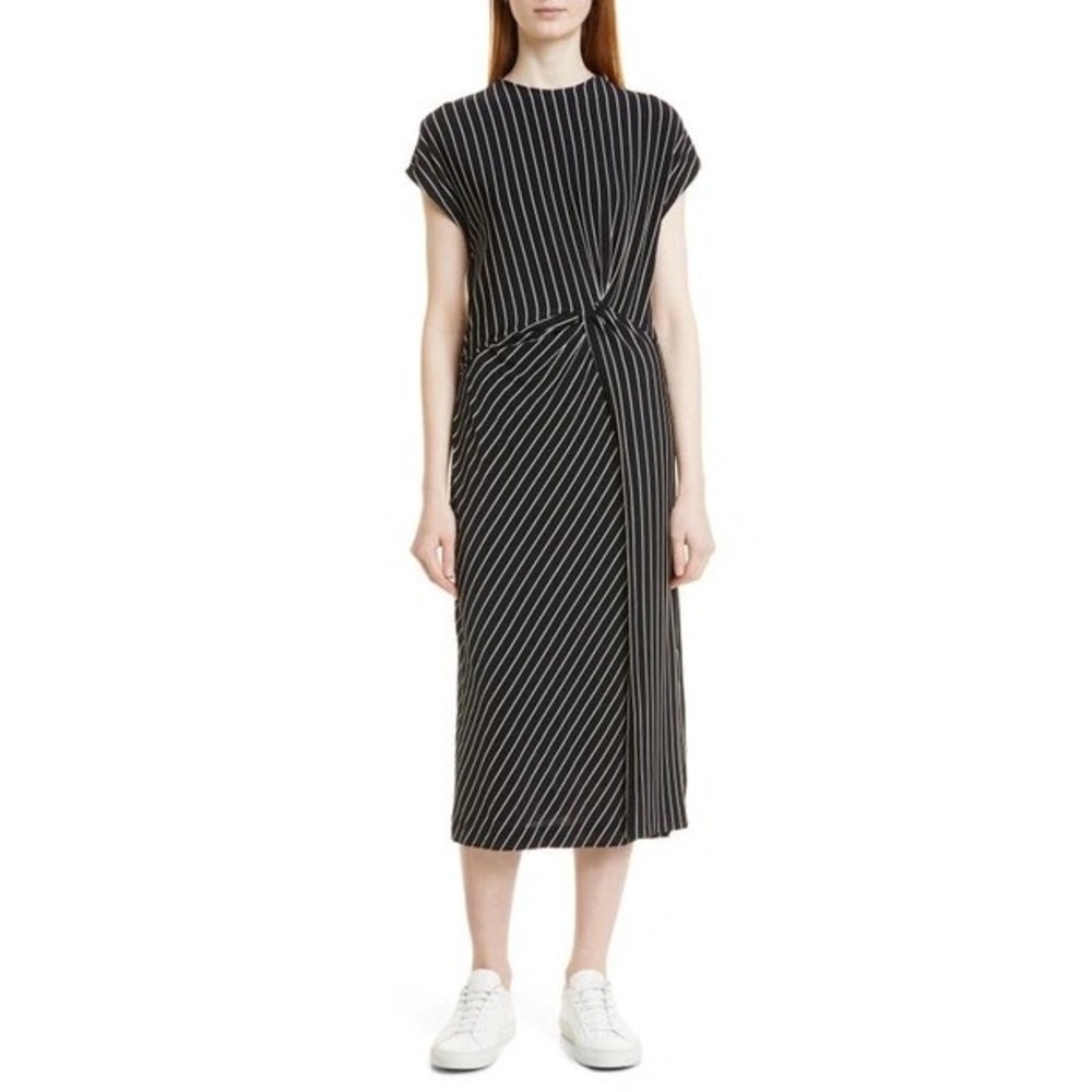 BOSS Women Elayna Dress Medium Black White Striped Office Business Contemporary